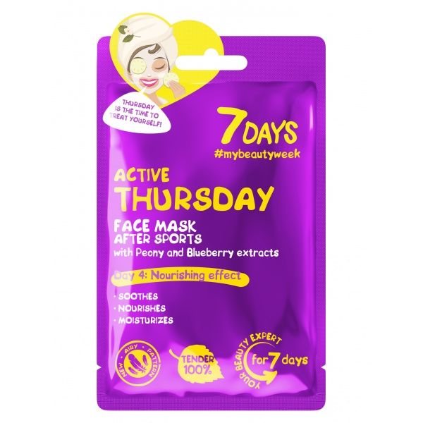 7 DAYS lakštinė veido kaukė AKTYVUS KETVIRTADIENIS, 1 vnt., 28 g