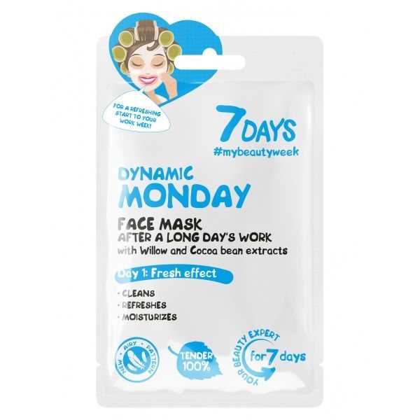 7 DAYS lakštinė veido kaukė DINAMIŠKAS PIRMADIENIS, 1 vnt., 28 g