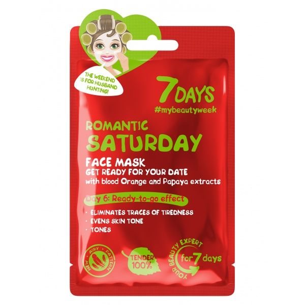 7 DAYS lakštinė veido kaukė ROMANTIŠKAS ŠEŠTADIENIS, 1 vnt., 28 g