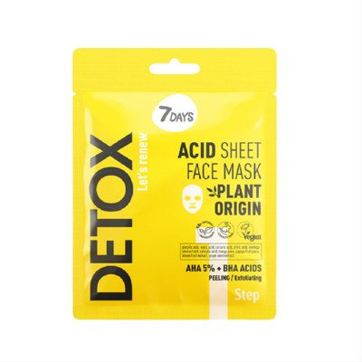 7DAYS DETOX, šveičiamoji veido kaukė su AHA 5% ir BHA rūgštimis, 25 g