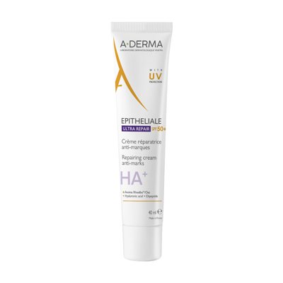 A-DERMA EPITHELIALE AH ULTRA, STIPRAUS POVEIKIO ATSTATOMASIS KREMAS PAŽEISTAI ODAI, SPF50, 40 ml