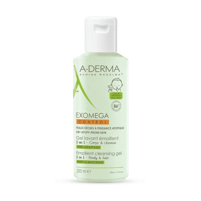 A-DERMA prausimosi gelis 2in1 kūnui ir plaukams, sausai odai EXOMEGA CONTROL, 200 ml