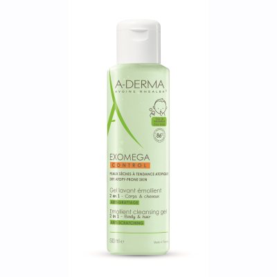 A-DERMA prausimosi gelis 2in1 kūnui ir plaukams, sausai odai EXOMEGA CONTROL, 500 ml