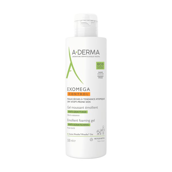 A-DERMA veido ir kūno prausimosi gelis-emolientas sausai, atopinei odai EXOMEGA CONTROL, 500 ml