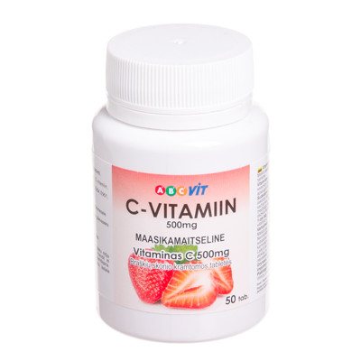 ABC VIT Vitaminas C, 500 mg, braškių skonio, 50 kramtomų tablečių