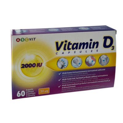 ABC VIT, vitaminas D3, 50µg, 2000TV, 60 kapsulių