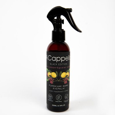 ACAPPELLA Black Edition purškiami namų kvepalai, Pink Pepper & Guaiac Wood, 200 ml