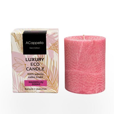 Accapella Rankų darbo 100% palmių vaško kvapni žvakė, Magnolijų sodas'', 10 cm