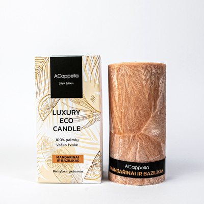 Accapella Rankų darbo 100% palmių vaško kvapni žvakė, Mandarinas ir bazilikas'', 16 cm