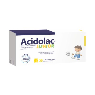 ACIDOLAC Junior tabletės baltojo šokolado skonio tabletės N20