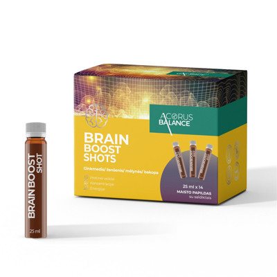 ACORUS BALANCE BRAIN BOOST SHOTS, skystis, 14 vnt., 25 ml
