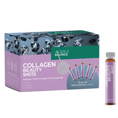ACORUS BALANCE COLLAGEN BEAUTY SHOTS, apelsinų skonio, 28 buteliukai, 25 ml