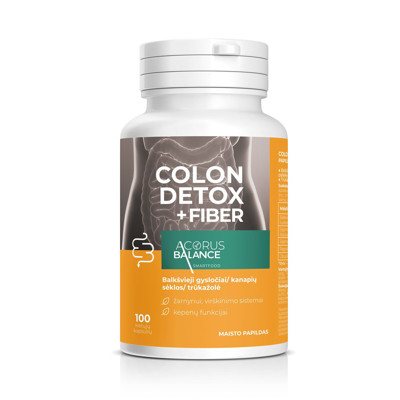 ACORUS BALANCE COLON DETOX+FIBER, skaidulos kapsulėse, 100 kapsulių