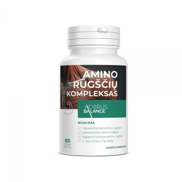 ACORUS BALANCE maisto papildas AMINO RŪGŠČIŲ KOMPLEKSAS BCAA + EAA, 80 kaps.