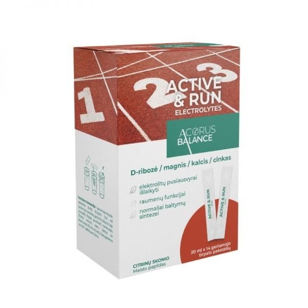 ACORUS BALANCE maisto papildas elektrolitai ACTIVE & RUN ELECTROLYTES, x 20 ml, 14 vnt