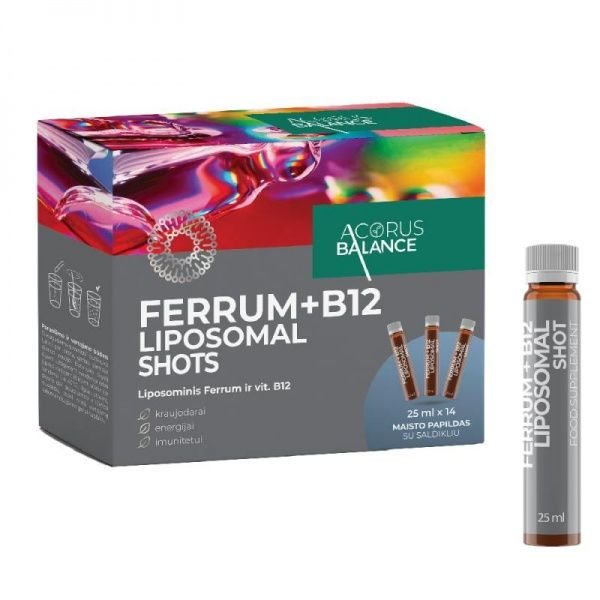 ACORUS BALANCE maisto papildas GELEŽIS + B12, liposominis, x 25 ml, 14 vnt