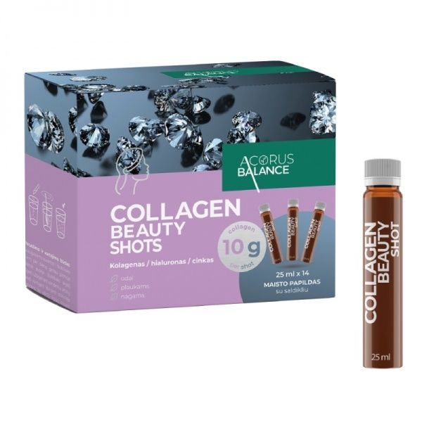 ACORUS BALANCE maisto papildas kolagenas odai, plaukams, nagams COLLAGEN BEAUTY SHOTS, x 25 ml, 14 vnt