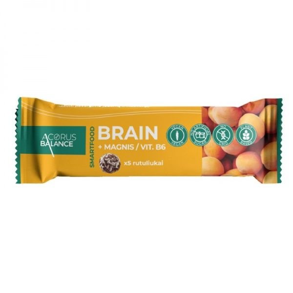 ACORUS BALANCE maisto papildas užkandis smegenims su magniu ir vitaminu B6 BRAIN, x 9 g, 5 vnt