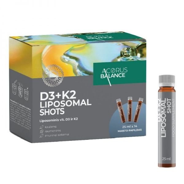 ACORUS BALANCE maisto papildas VITAMINAS D3 + K2, liposominis, x 25 ml, 14 vnt