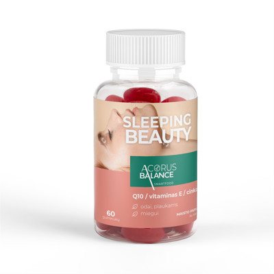 ACORUS BALANCE SLEEPING BEAUTY GUMMIES, guminukai miegui ir odai (su melatoninu), 60 vnt