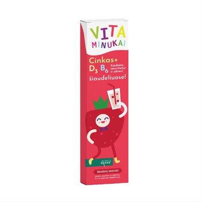 Acorus Balance VITAMINUKAI vitaminai šiaudeliuose su vitaminu D3, Braškių skonio, 60 g ( x 10 vnt.) (Acorus Calamus), 6 g