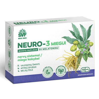 ACORUS NEURO-3, miegui su melatoninu, 10 minkštųjų kapsulių