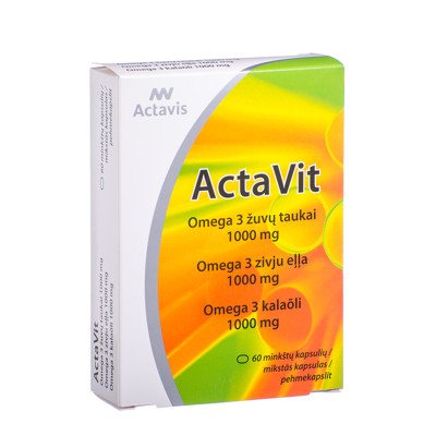 ACTAVIS ACTAVIT ŽUVŲ TAUKAI OMEGA-3, 1000 mg, 60 minkštųjų kapsulių