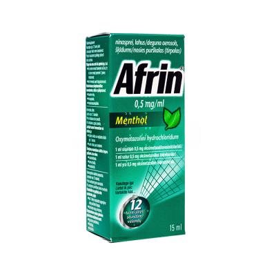 Afrin Menthol 0,5mg/ml nosies purškalas, 15 ml