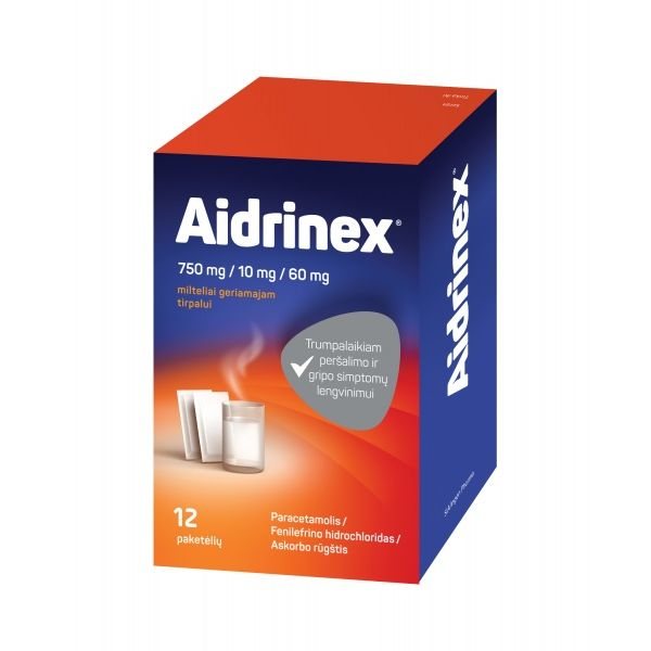 AIDRINEX 750 mg/10 mg/60 mg milteliai geriamajam tirpalui N12