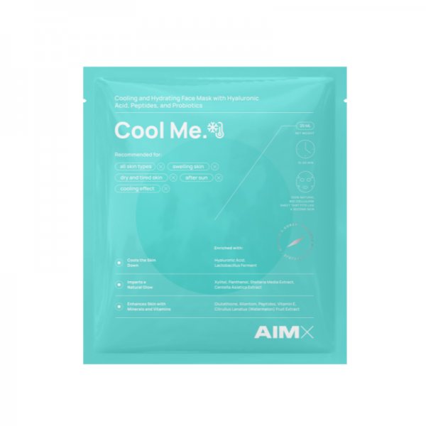 AIMX COOL ME greito poveikio intensyviai regeneruojanti ir drėkinanti lakštinė kaukė su vėsinančiu ir raminančiu poveikiu, 25 ml