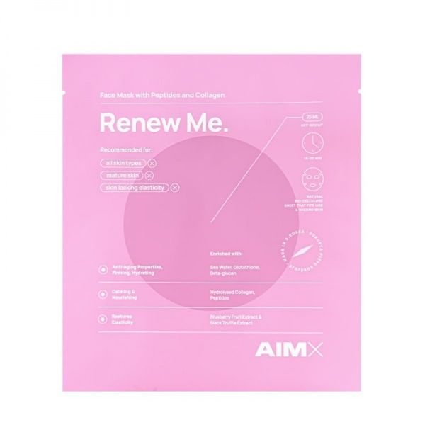 AIMX greito poveikio „Anti-aging“ veido kaukė su peptidais ir kolagenu RENEW ME, 25 ml