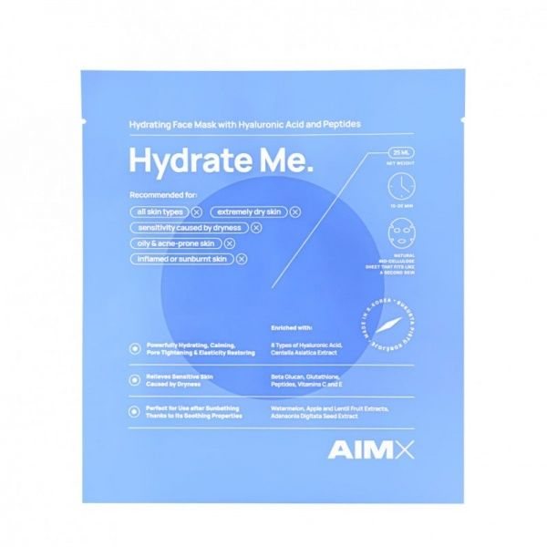 AIMX greito poveikio giliai drėkinanti veido kaukė su peptidais HYDRATE ME, 25 ml