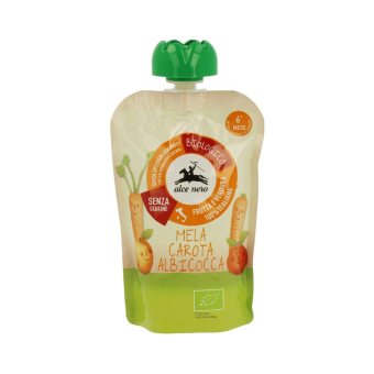 ALCE NERO ekologiška obuolių, morkų ir abrikosų tyrelė, nuo 6 mėn., LT-EKO-001, 100 g