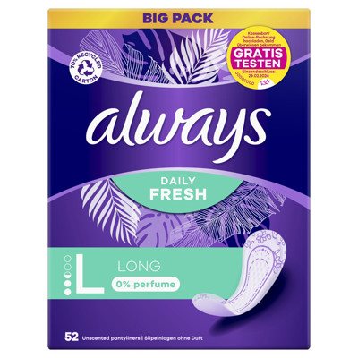 ALWAYS LONG 0% PERFUME, Higieniniai įklotai, 52 vnt