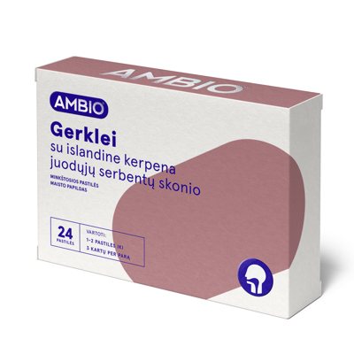 AMBIO GERKLEI SU ISLANDINE KERPENA 80 mg (JUODŲJŲ SERBENTŲ SKONIO), 24 minkštosios pastilės
