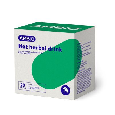 AMBIO HOT HERBAL DRINK, 20 paketėlių miltelių karštam gėrimui ruošti
