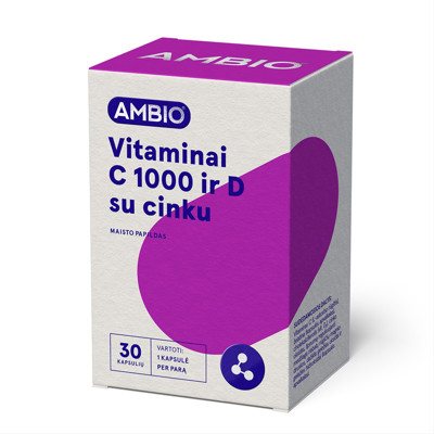 AMBIO VITAMINAI C 1000 IR D SU CINKU, 30 kapsulių