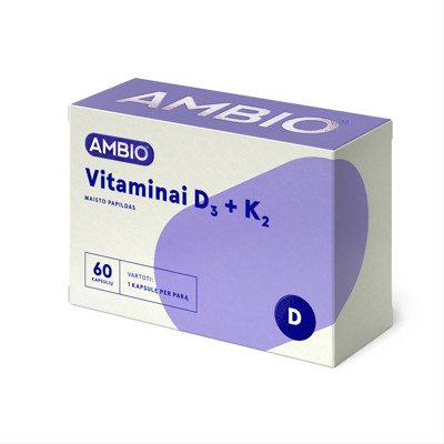 AMBIO VITAMINAI D3 2000IU IR K2 45mcg, 60 kapsulių