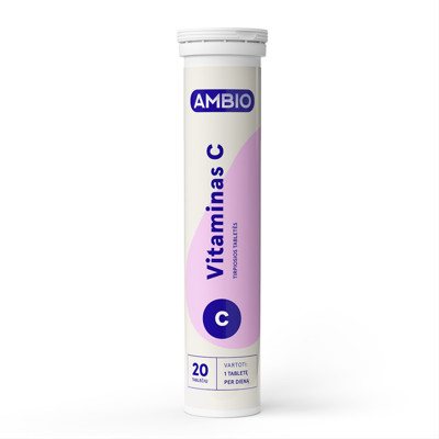 AMBIO VITAMINAS C 1000mg (APELSINŲ SKONIO), 20 tirpiųjų tablečių