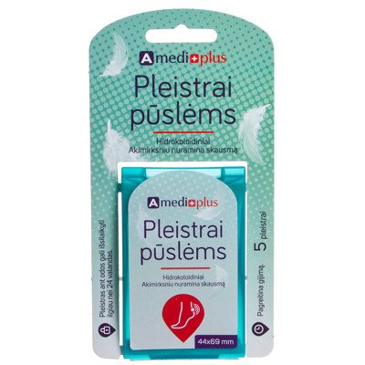 AMEDIPLUS, hidrokoloidiniai pleistrai pūslėms, x 4,4 cm, 5 vnt., 6.9 cm