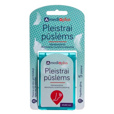 AMEDIPLUS, hidrokoloidiniai pleistrai pūslėms, x 6 cm, 5 vnt., 2 cm