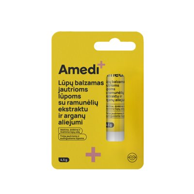 AMEDIPLUS lūpų balzamas jautrioms lūpoms su ramunėlių ekstraktu ir arganų aliejumi, 4.5 g