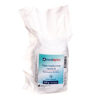 AMEDIPLUS, medicininė nesterili vata, ritinėlyje, 100 g