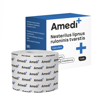 AMEDIPLUS, nesterilus lipnus ruloninis tvarstis, x 10 m, 1 vnt., 5 cm