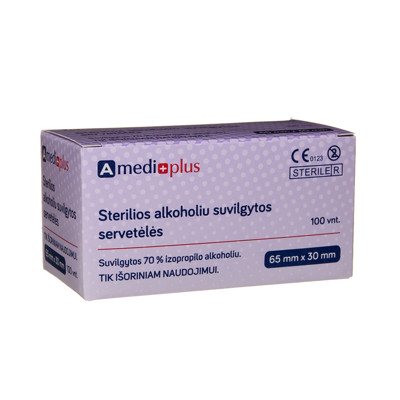 AMEDIPLUS sterilios servetėlės injekcijos vietai, N100, 65 x 30 mm