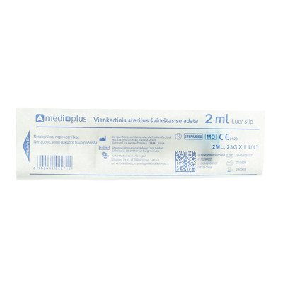 AMEDIPLUS, Švirkštas, guminiu stūmokliu, Luer slip, 0,6 x 32 mm, 2 ml