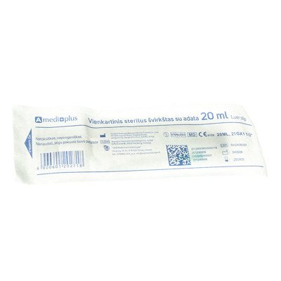 AMEDIPLUS, Švirkštas, guminiu stūmokliu, Luer slip, 0,8 x 38 mm, 20 ml