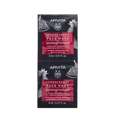 APIVITA EXPRESS BEAUTY, veido kaukė su granatais, gaivinamoji, 2 vnt., 8 ml