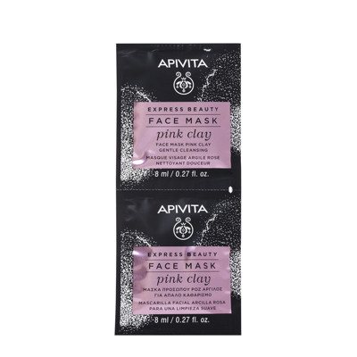 APIVITA EXPRESS BEAUTY, veido kaukė su rausvuoju moliu, švelniai valanti, 2 vnt., 8 ml