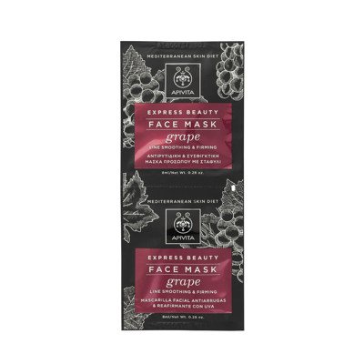 APIVITA EXPRESS BEAUTY, veido kaukė su vynuogėmis, stangrinamoji, 2 vnt., 8 ml